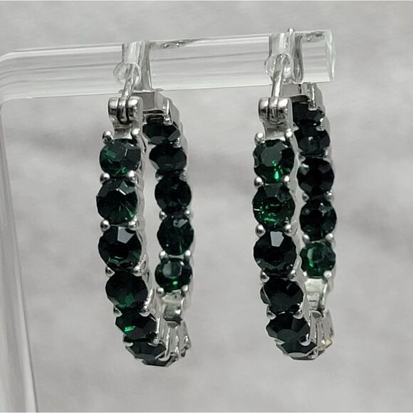 Emerald Color Crystal Hoop Earrings - Picture 5 of 16